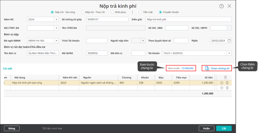 Lập hồ sơ nộp trả kinh phí, gửi trực tiếp lên DVC KBNN – MISA Bamboo Online